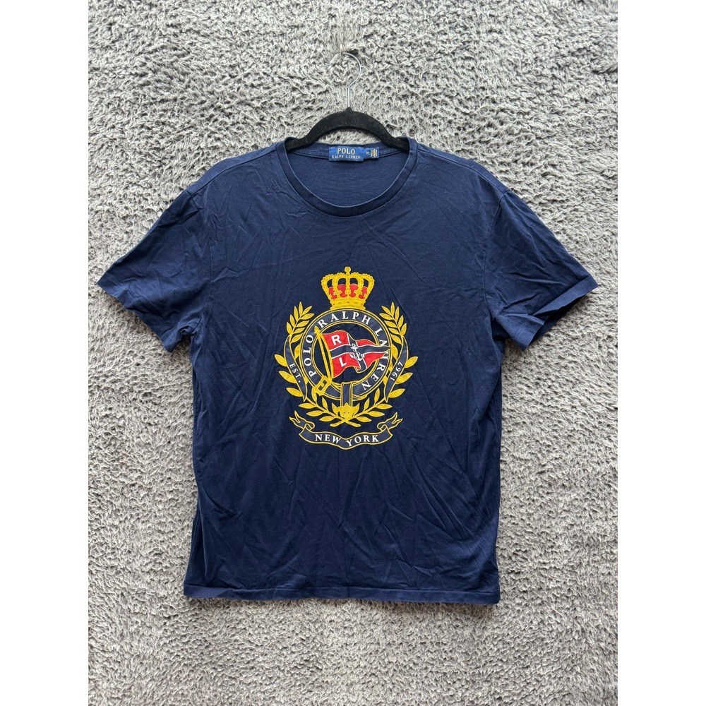 Polo Ralph Lauren Crest Graphic Cotton Short Sleeve T Shirt Navy Blue Men Size M